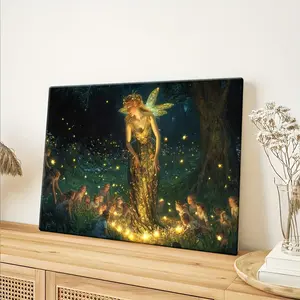 2D illustration, Fairy Queen and Elves in the Forest - Size and Magic Print| Suitable for living rooms, bedrooms, and offices - framed canvas - can upload pictures, gifts, 2D flat designs