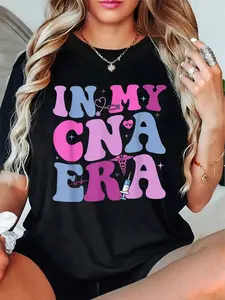 In My CNA Era Funny Groovy CNA Life Nurse Life T-Shirt - 100% Cotton Short Sleeve, Summer & Spring Essential - Women's Clothing Printed Graphic Tee For T-Shirt Lovers