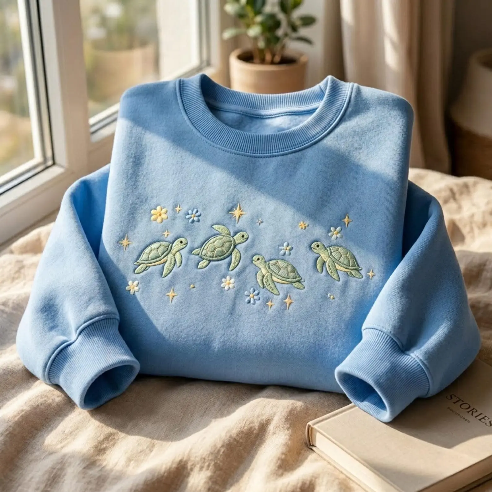 [MADE IN US] Embroidered Sea Turtle Sweatshirt: Summer Beach Vibes, Turtle Lover Gift, Gift For Friend, Holiday Shirt