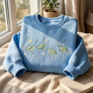 [MADE IN US] Embroidered Sea Turtle Sweatshirt: Summer Beach Vibes, Turtle Lover Gift, Gift For Friend, Holiday Shirt