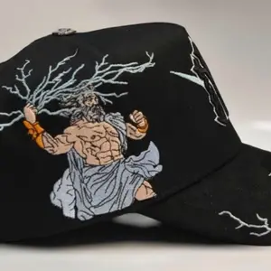 Zeus Embroidered Baseball Cap - Black Adjustable Hat with Mythical God Design for Men and Women