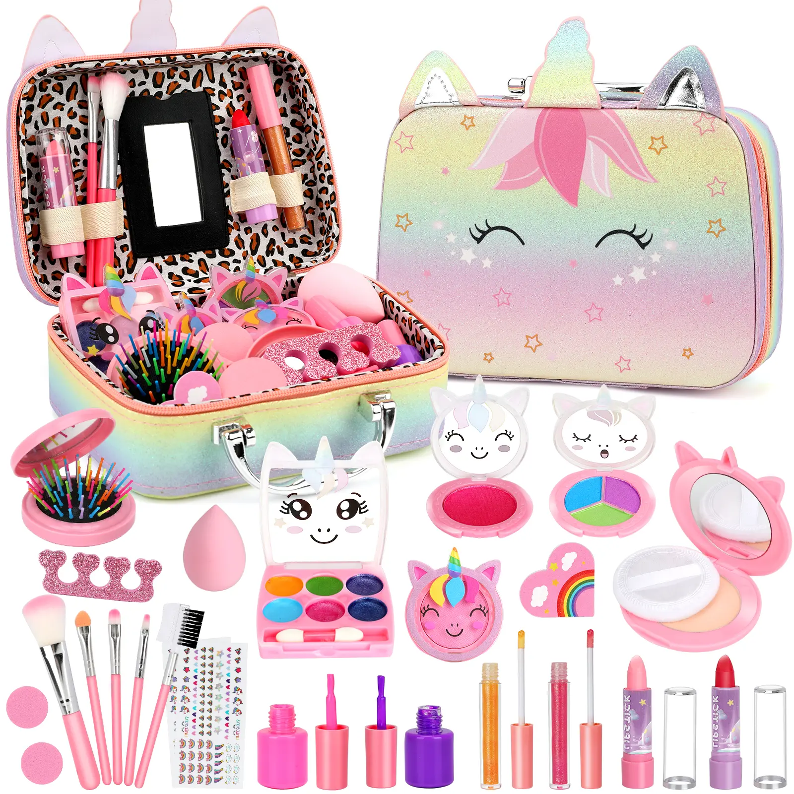 26 PCS Kids Washable Makeup Kit - Real Pretend Play Cosmetics Toy for Little Girls, Unicorn Princess Dress Up Set, Birthday Gifts for 3-12 Year Old