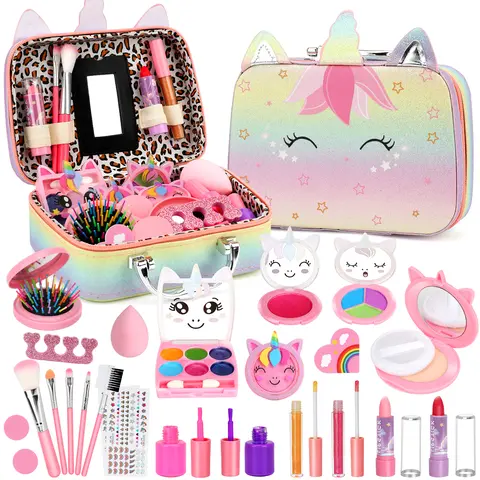 26-Piece Kids Washable Cartoon Makeup Playset - Dress Up Makeup Play Toy, Unicorn Princess Accessories, Encourages Imaginative Play, Christmas/Birthday Gifts for 3-12 Yrs Girls (Kid Playset, Children Must Use Under Adult Supervision)
