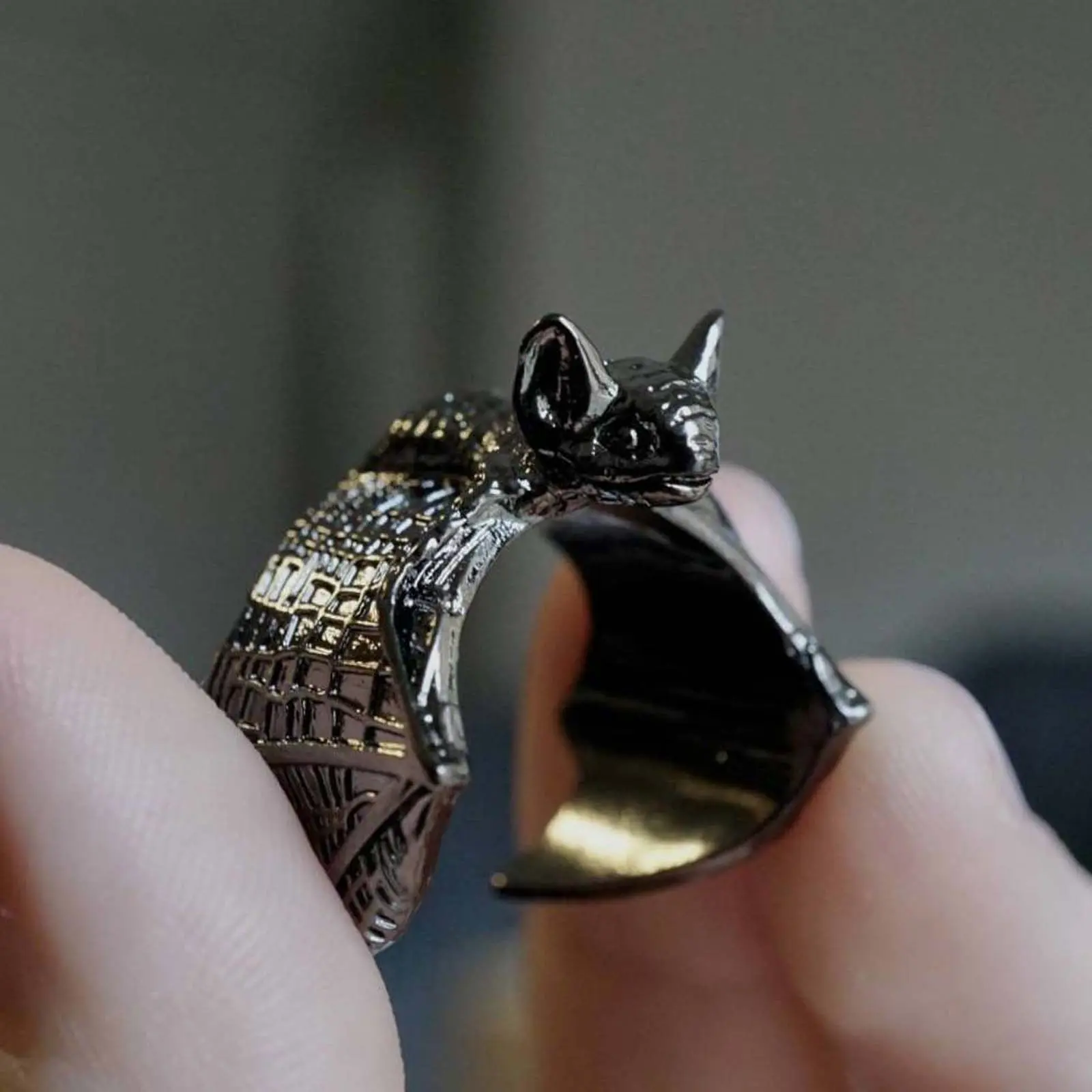Dark Style Halloween Bat Ring - New Arrival, Stackable, Opening Adjustable Punk Wing Artificial Gemstone Ring, Jewelry Gift for Personalized Accessorizing, Rings