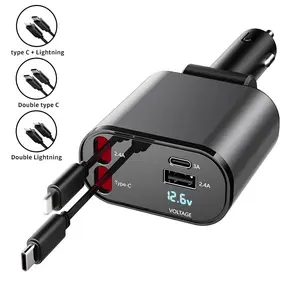 4 in 1 Retractable Car Charger, Car Accessories, 2 Fast Charging cables&Dual Charge Port Compatible with iPhone 15/14/13/12/11 Pro Max Plus/iPad/AirPods, Samsung Galaxy S23/S22/S10,Google Pixel, Smartphone Cellphone