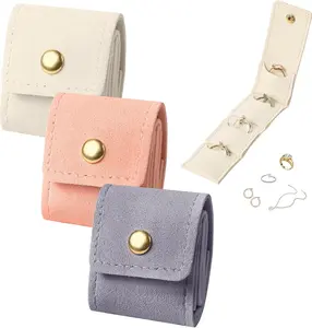 3-piece mini travel jewelry bag with snap fasteners, small travel jewelry storage bag, foldable jewelry roll, suitable for travel rings, necklaces, earrings, bracelets - lightweight jewelry storage bag