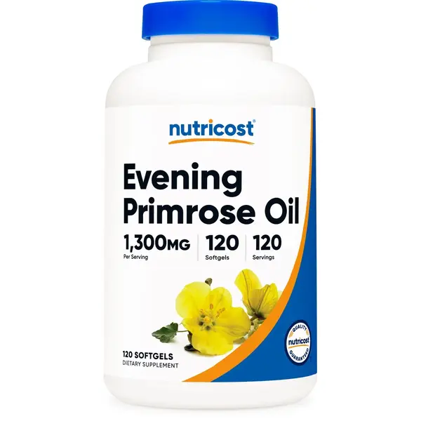 Nutricost Natural Edible Evening Primrose Oil Dietary Supplement with Gamma-Linolenic Acid & Glycerin - 1300mg, 120-Count Softgels, Convenient, Non-GMO, Gluten-Free for Adult US Healthcare Needs