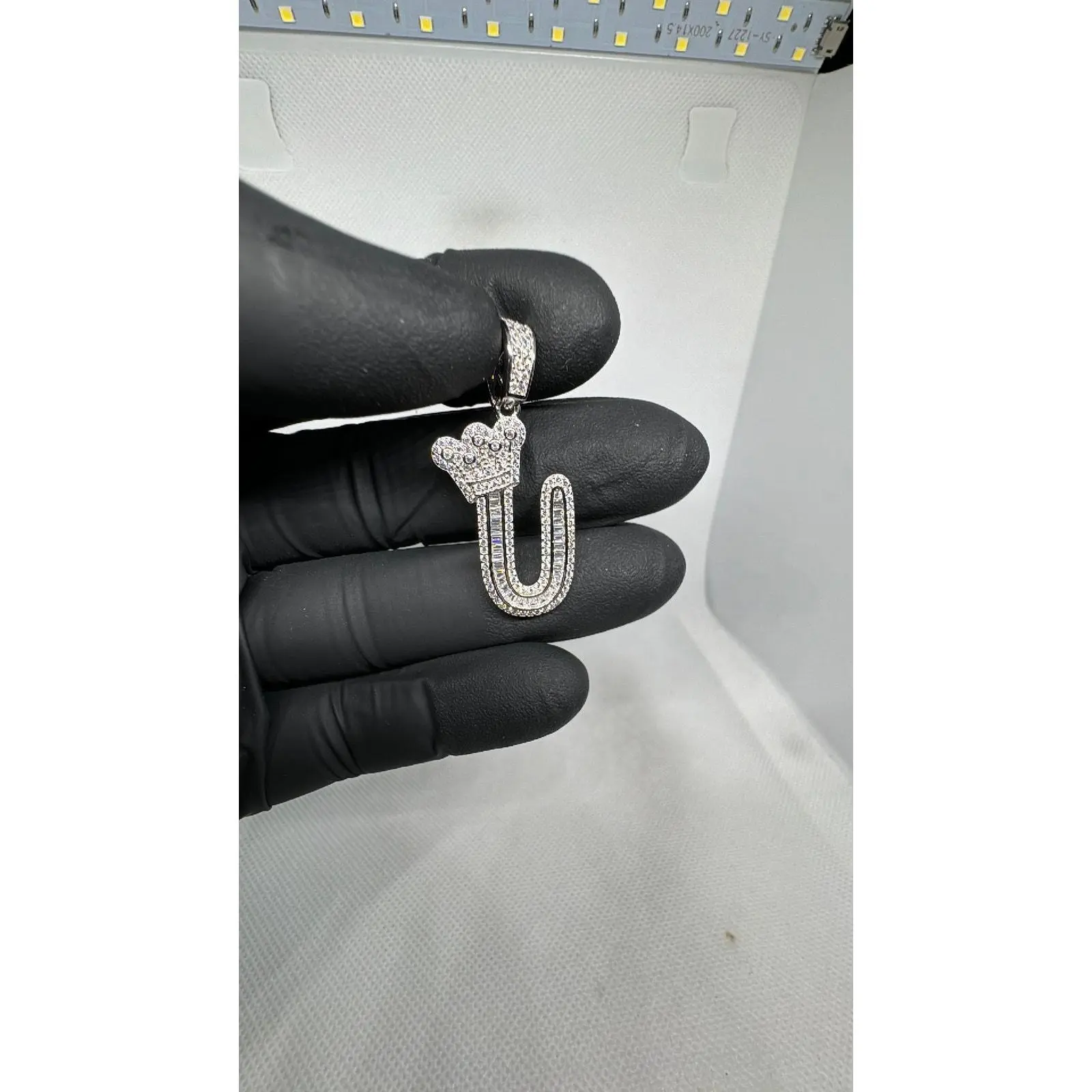 925 Iced U Pendant w/ Crown