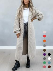 women's comfortable solid split hem bishop sleeve open front longline cardigan sweater for fall, casual comfort fashionable style longsleeves knitwear cardigan knit clothing womenswear, fall outfits, fallfreshness