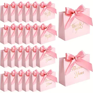 24pcs pink Thank You gift bags with pink ribbon bows -4.5x1.8x3.9 inches mini candy bag, suitable for weddings, birthdays, bridal parties, etc