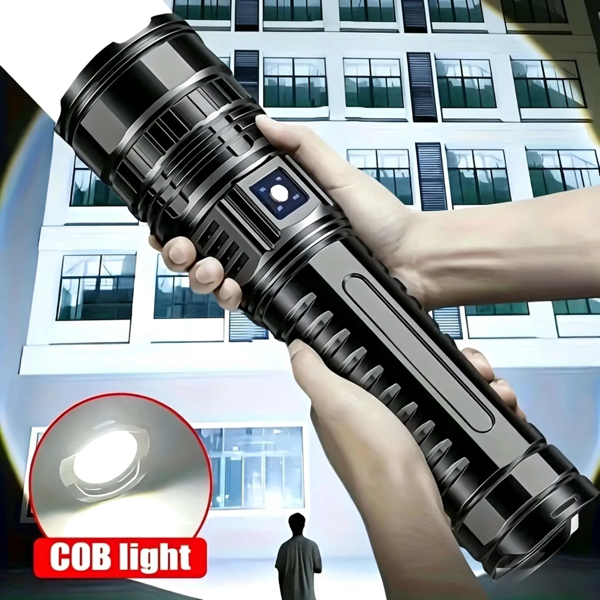 Super-Sized Rechargeable Flashlight, COB Tail Light, 5 Adjustable Modes, Zoomable Focus, USB Charging, High Brightness - Essential Lighting for Emergencies, Hiking, Home Use