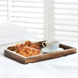 Vintage Dark Brown Wooden Coffee Table Display Tray