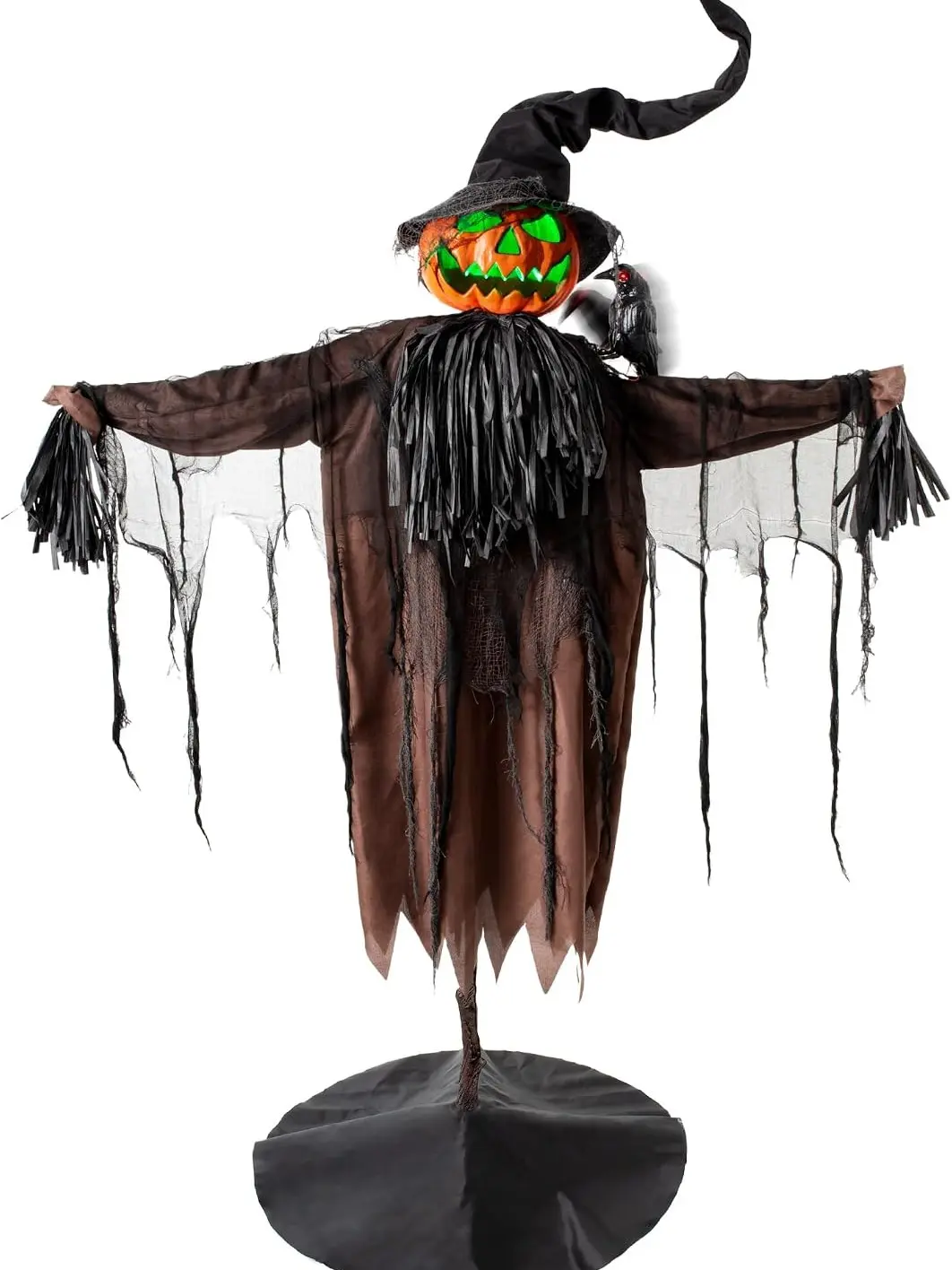 5.5FT Scary Plastic Halloween Animatronics Decoration, Sound-Activated Animated Scarecrow with Pumpkin Head, Dynamic Crow, Light-Up Head & Creepy Sound, Haunted House Props for Indoor Outdoor Yard Lawn