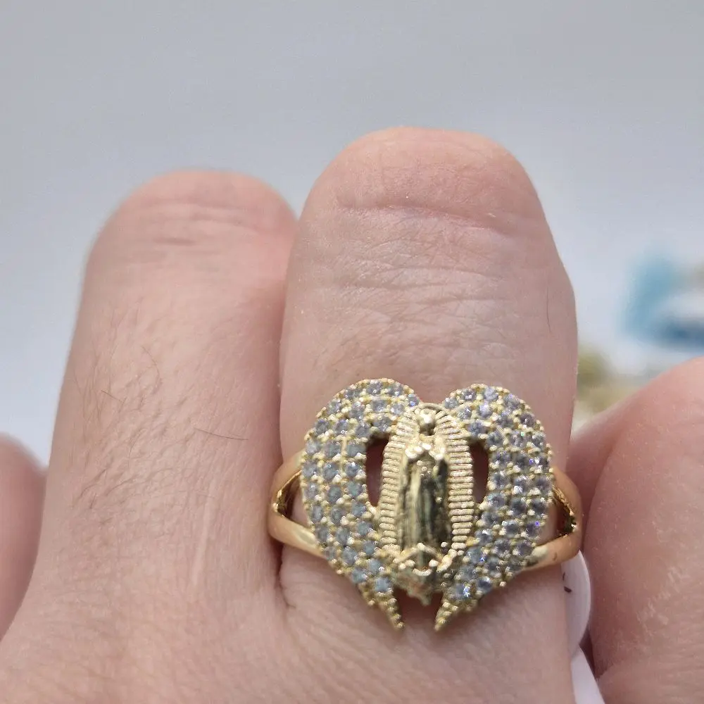 virgen guadalupe ring plated gold 14k