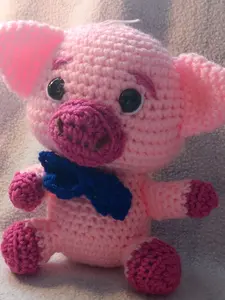 Crocheted Piggy with Blue Tie - Classic Design, Soft and Durable Material