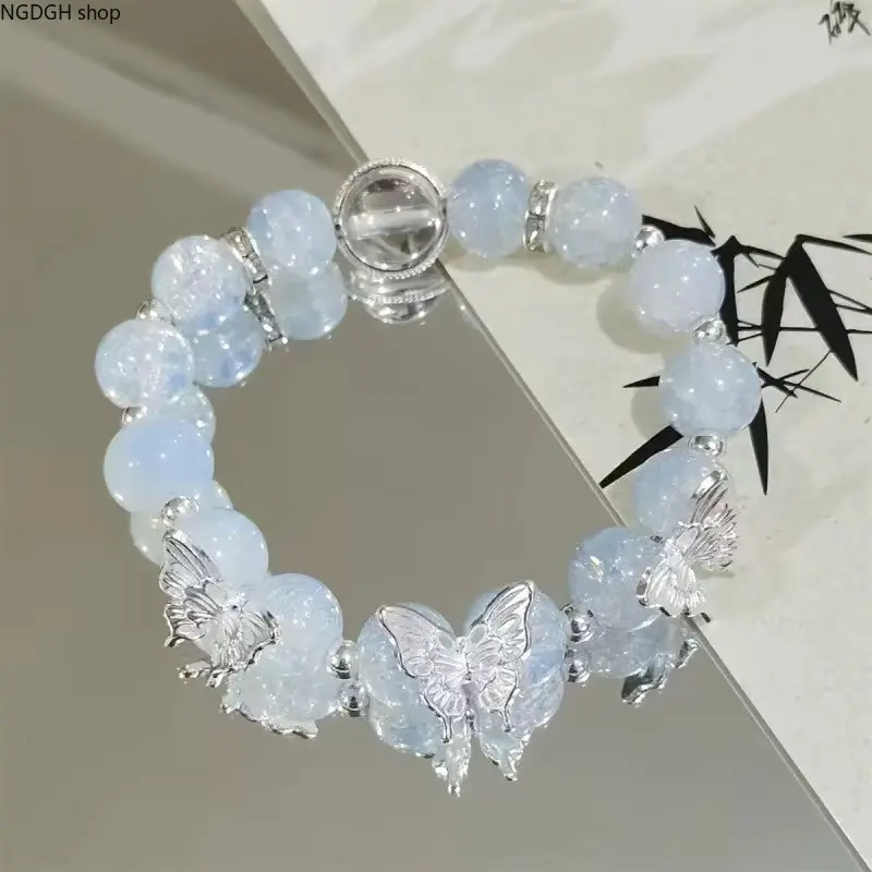Soft-Tones Crystal Bracelet with Butterfly & Star Charms, Light Blue-Lavender-Pink Beads, Ideal for Stacking & Gifting, Calming Dreamy Aesthetic (Sports & Outdoor Accessory)