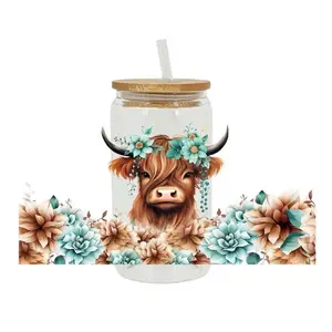 Cow floral glass cup