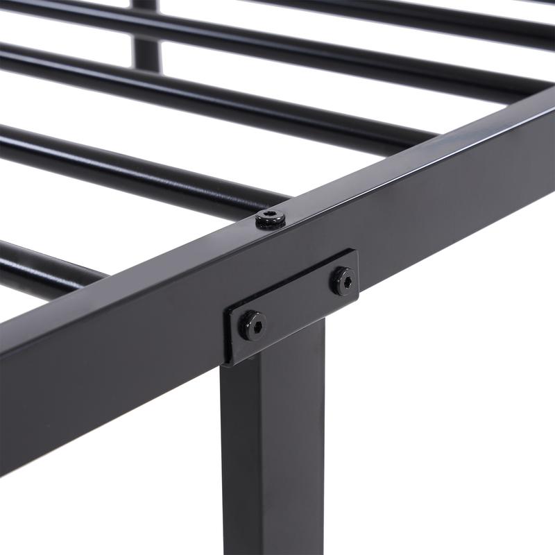 Iron Bed Bunk Bed with Ladder for All Ages Twin Size Black Bedroom Bedframe with 33.5cm Fence & 26.5cm Storage Space Modern Design