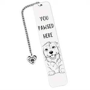 Stainless Steel Bookmark with Paw Print & Heart Charm, Cute Dog & Letter Pattern Bookmark, Durable Rust-resistant Bookmark for Book Lovers, Book Accessories
