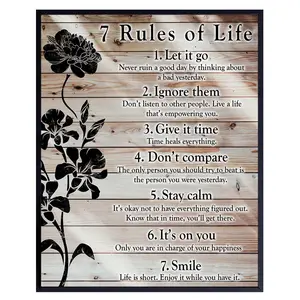 7 Rules Of Life Wall Art - Inspirational Gifts for Women, Men - Motivational Posters, 8x10 - Inspirational Wall Decor - Home Office, Bedroom, Living Room - Inspiring Positive Quotes Wall Decor