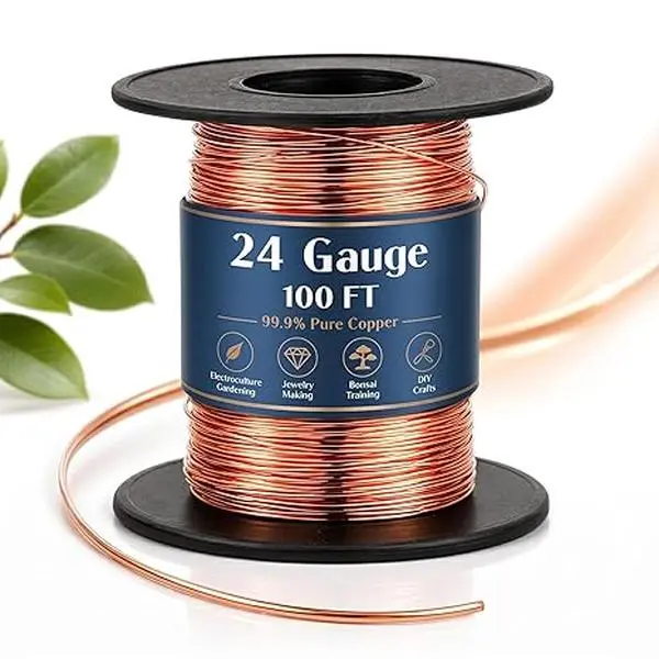 Therwen 100ft 24 Gauge Copper Wire for Gardening, Bonsai, Jewelry Making Beading DIY Craft Pure Bare Copper Wire Spool