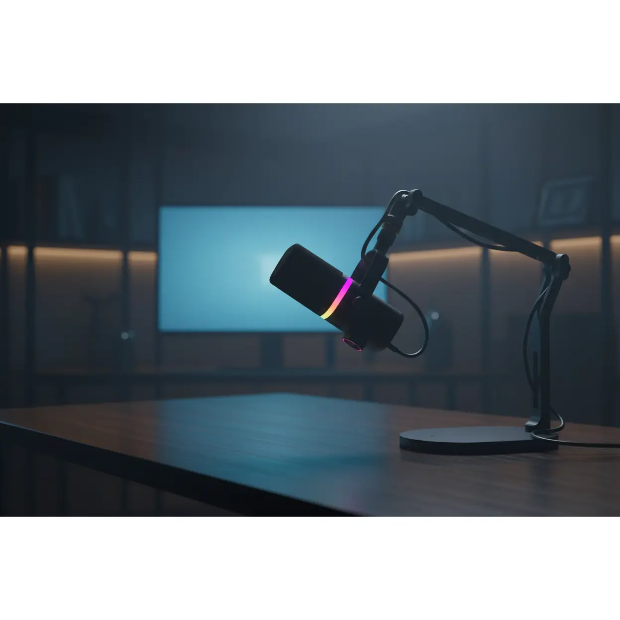 RGB Adjustable Microphone Desk Mount, Desk Stand for Streamers, Fully Adjustable with Dual Thread Support & 3/8" and 5/8" Threaded Mounts, Compact