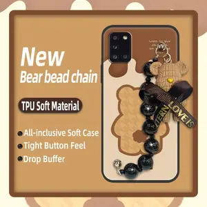 cute Anti-knock Phone Case For Samsung Galaxy A31/SM-A315 silicone Cartoon Dirt-resistant Waterproof protective case Black pearl pendant Bear bracelet Simplicity Back Cover