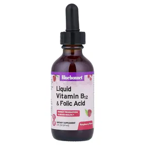 Bluebonnet Nutrition Liquid Vitamin B-12 & Folic Acid, Raspberry , 2 fl oz (59 ml)