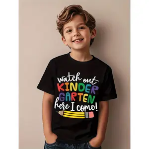 Boys' Back-to-School T-Shirt - "Elementary School is Coming!" Pencil Design with Crayons & Pencils - Soft Everyday Shirt for Kindergarten, Birthday Party Outfit, School - Machine Washable Black Top - Perfect For Young Students, School Apparel