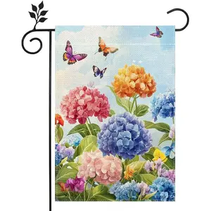 Hydrangea Garden Flag 12x18 Double Sided, Spring Summer Floral Welcome Yard Decor, Farmhouse Outdoor Flag for Lawn Patio Porch