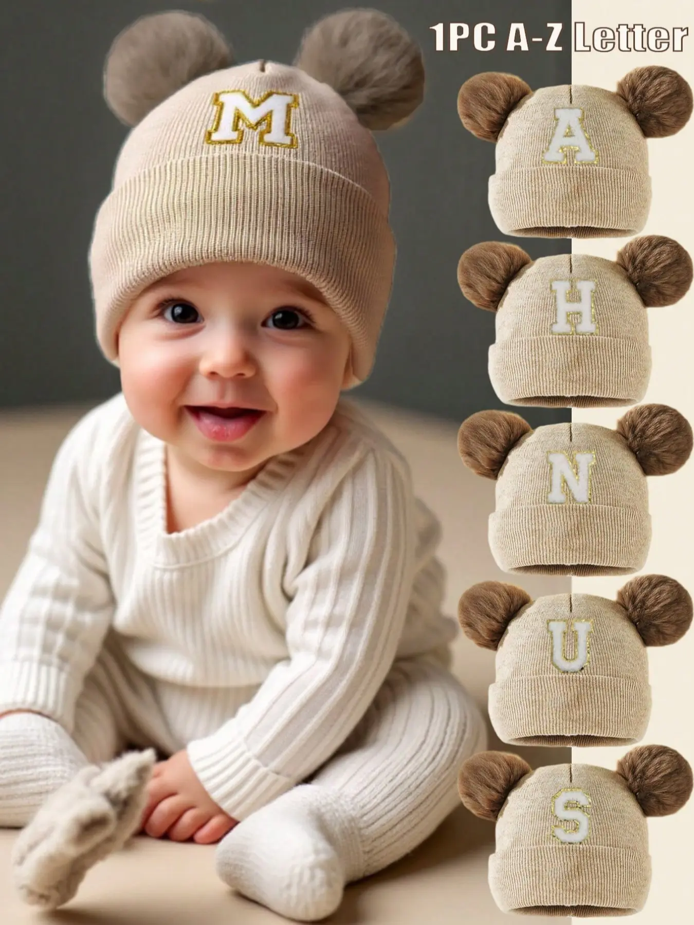 1Pc A-Z Letter Knit Newborn Baby Hat Kids Beanie Cap For Boys Girls Infant Accessories Children Hats Elastic 0-3Y Toddler Girl Boy Hat Birthday Gift For Winter Spring