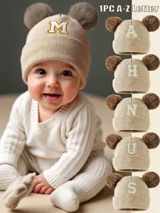 1Pc A-Z Letter Knit Cute Beanie Hat Newborn Baby Hat Kids Cap For Boys Girls Infant Accessories Children Hats Elastic 0-3Y Toddler Girl Boy Hat Birthday Gift For Winter Spring