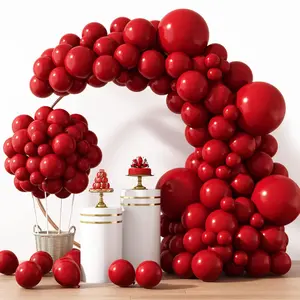 129pcs Ruby Red Balloon Arch Kit with 18", 12", 10", and 5" Cherry Red Latex Balloons for Garland, Perfect for Birthday, Wedding, and Party Decorations