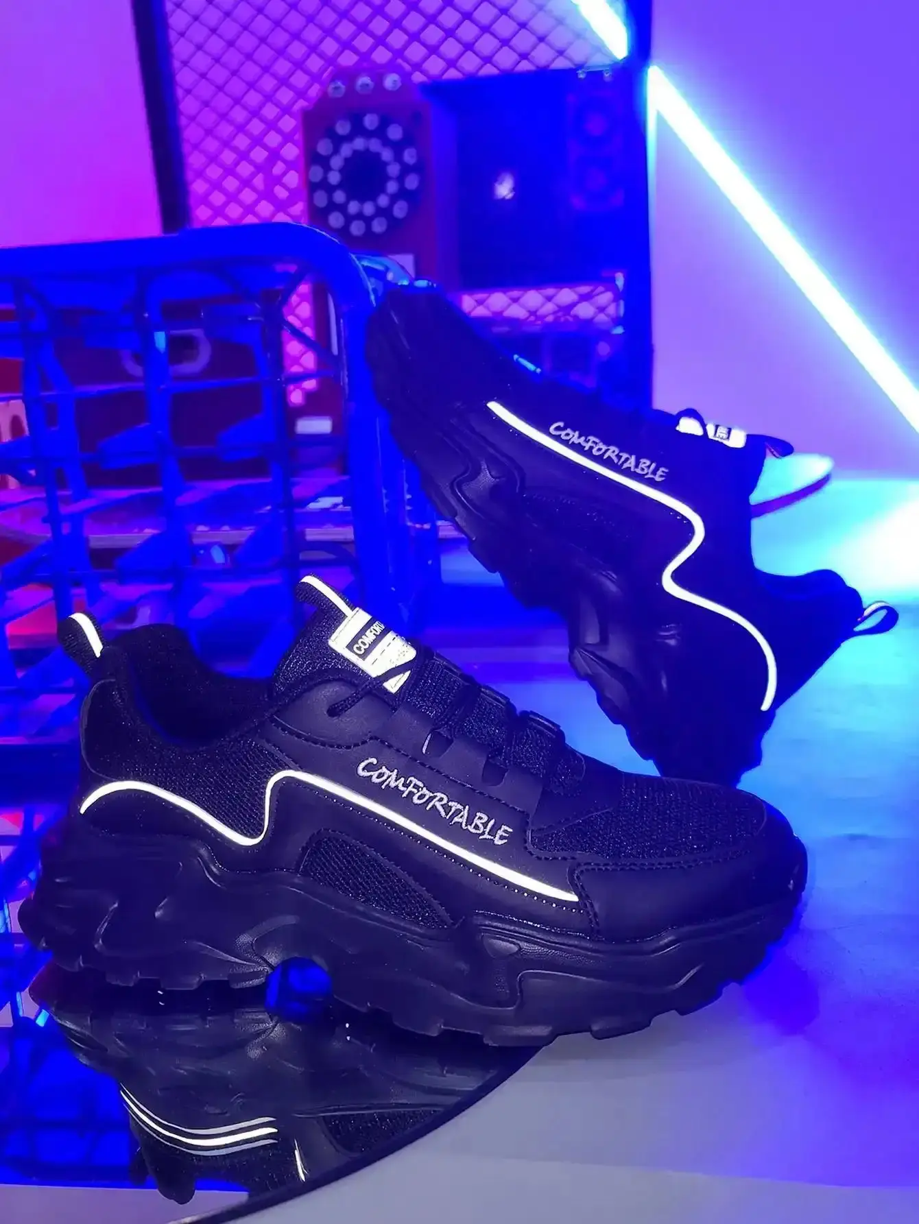 Men's Black Reflective Safety Sneakers Night Run Visibility with Elastic Fit for Urban Street Style Year-Round Shoes Men​ activewear responsive essential walking training seasonal fitness Stylish Loafers Multi Purpose