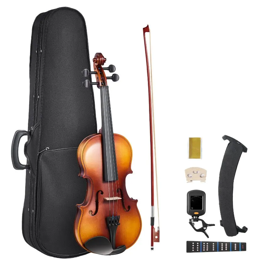 【Summerfinds】VEVOR 4/4 Type Full Size Basswood & Maple Violin Fiddle Set for Students, Adults, Includes Hard Case, Rosin, Bow, Shoulder Rest, Bridge, Tuner, Extra Strings, 3.35 lbs, 23.62 in (Brown, 4/4 (355 Mm)), Beginners