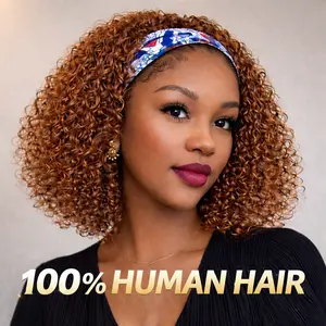 Ronashow Headband Bob Human Hair Wigs 8-12 Inch Wigs Human Hair Headband Wig Curly Hair Glueless  Machine 100% Unprocessed Hair None Lace Front Wigs  Made No Lace deep Curly Headband Wig Natural Color
