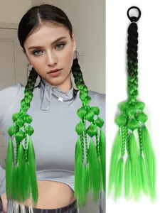 1pc Long Multicolor Braided Ponytail＋Bubble Ponytail Extension for Women 28 Inch Wrap Around Ponytail Afro Puff Ponytail Style Hair Extensions Kinky Braided Straight Texture Hair Tie Ponytail For Women Daily Used