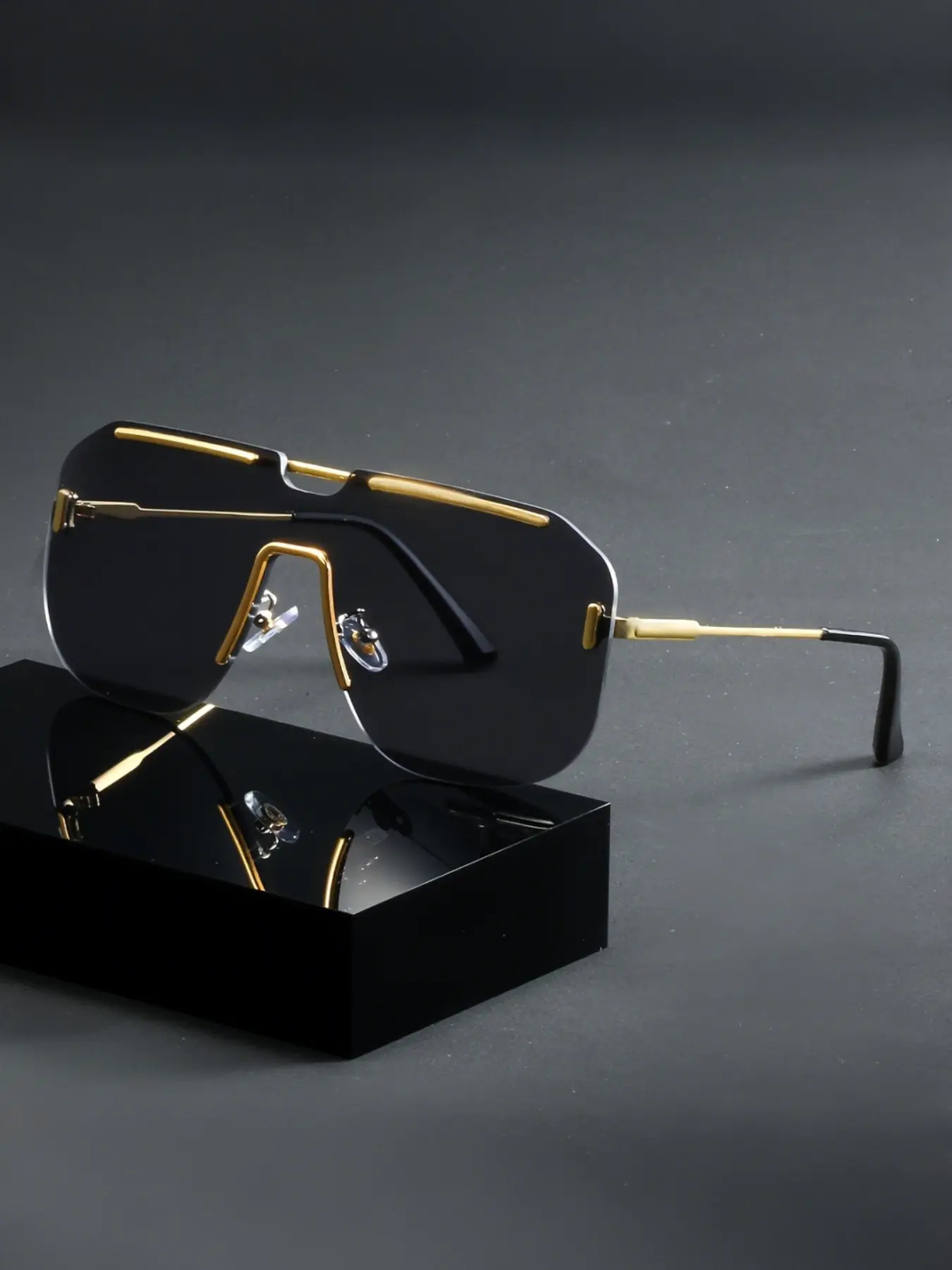 Men's Fashion Glasses Without Frames, Golden Copper Color Plastic Frame, Polycarbonate Lenses, Stylish & Durable, Casual Wear