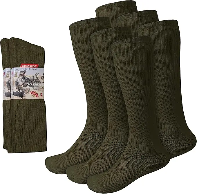 DIAMOND STAR Men's Crew Socks, Army Boot Socks Combat Trekking Hiking- Firefighter Policemen Cotton Socks