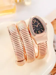 Snake-Style Diamond-Embedded Women's Watch - Fashionable Wrap-Around Quartz Bangle Watch