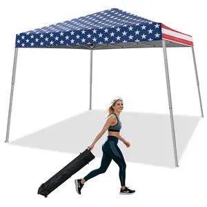 10x10 American Flag Pop Up Canopy Tent, Instant Setup Portable Canopy Shelter with Carry Bag for Outdoor BBQ, Camping, Parties & Backyard Events summergarden
