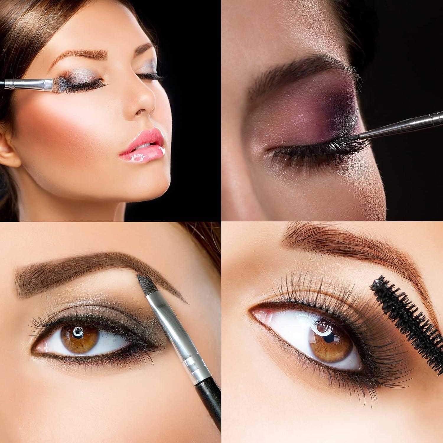 Eyebrow Spoolie Brush and Angled Brow Brush, Multi-functional Mini tool for Tinting Angled Eyebrow, Suitable for Cream Gel (Silver)