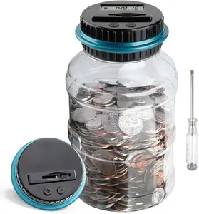 Large Piggy Bank for Boys Adults, Digital Coin Counting Bank with LCD Counter, 1.8L Capacity Coin Bank Money Jar for Adults, Designed for All US Coins (Blue)