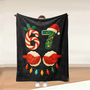 Christmas Theme Blanket, Ultra-Soft Flannel Throw with Candy Numbers & Christmas Gloves, Lightweight All-Season Sofa Bed Cover, Lightweight Cozy Blanket