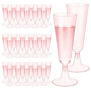 100Pcs 5oz Clear Pink Plastic Champagne Flutes, Disposable Clear Plastic Champagne Wine Cups Assemble Champagne Cups for Party Wedding Cocktail Cups