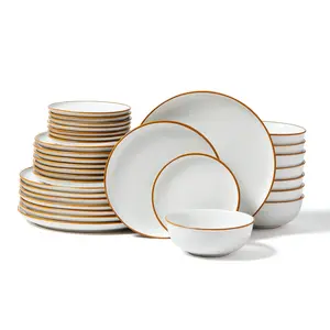 VEVOR Dinnerware Set, Service for 8 (32 PCS), Round Plates and Bowls Sets, Scratch Resistant Ceramic Dinner Ware, Dishwasher and Microwave Suitable Kitchen Dish, for Dessert Salad Soup Pasta, White