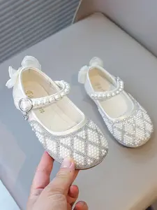 Girl's Glittering Bow Decorated Flat Shoes, Cute Comfortable Princess Shoes for Daily Wear, Fashionable Shoes for Kids, Round Toe Flats, Bowknot Design Shoes