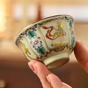Ru Kiln Wealth Attracting Tea Cup Pressed Hand Crafted Elegance Crackle Glaze Master Guest Household Ceramic Personal Cup Wholesale