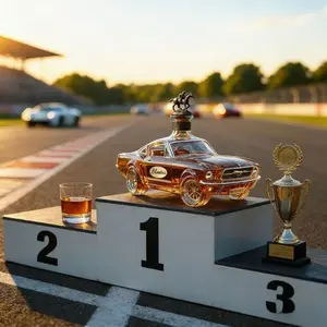 Brandon Ford Mustang Whiskey Decanter - Classic Sports Car Glass Bottle with Riding Rider Top, Collectible Bar Decor and Bourbon Lovers Gift