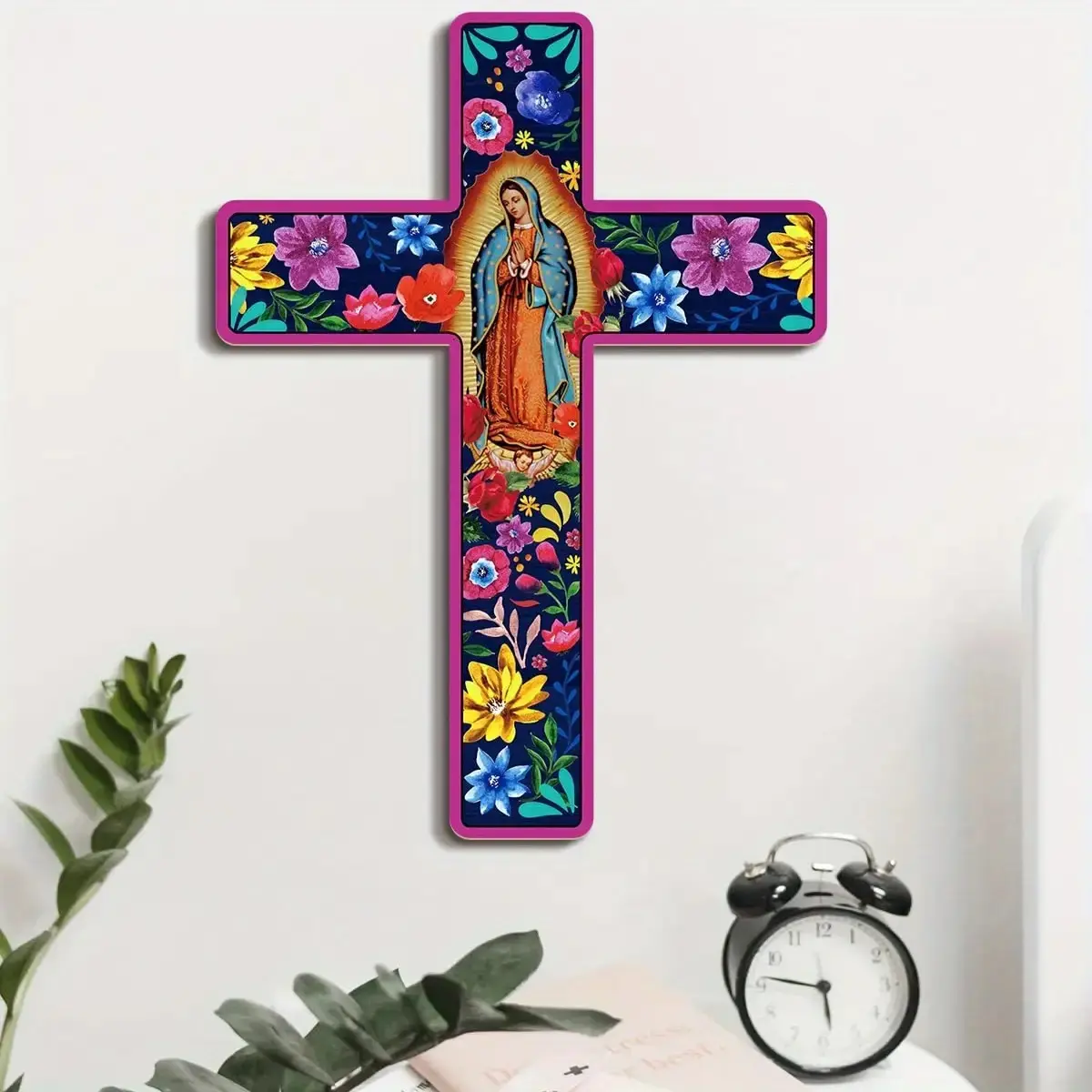 Floral Cross Wall Decor, Painted Wooden Spanish Style, Mexican Art Wall Cross, Home Room Church Decoration, Cross Design, Cross Decorations